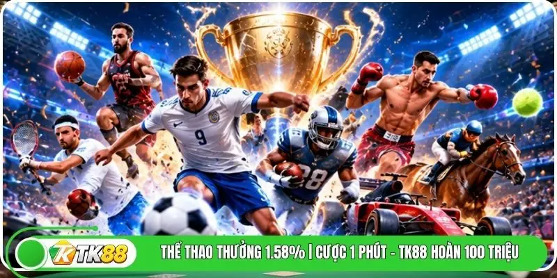 Thể Thao Thưởng 1.58% | Cược 1 Phút - TK88 Hoàn 100 Triệu